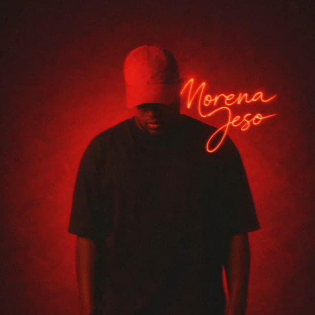 Morena Jeso cover art: a figure in a cap with head bowed, lit in red, with the title in neon script
